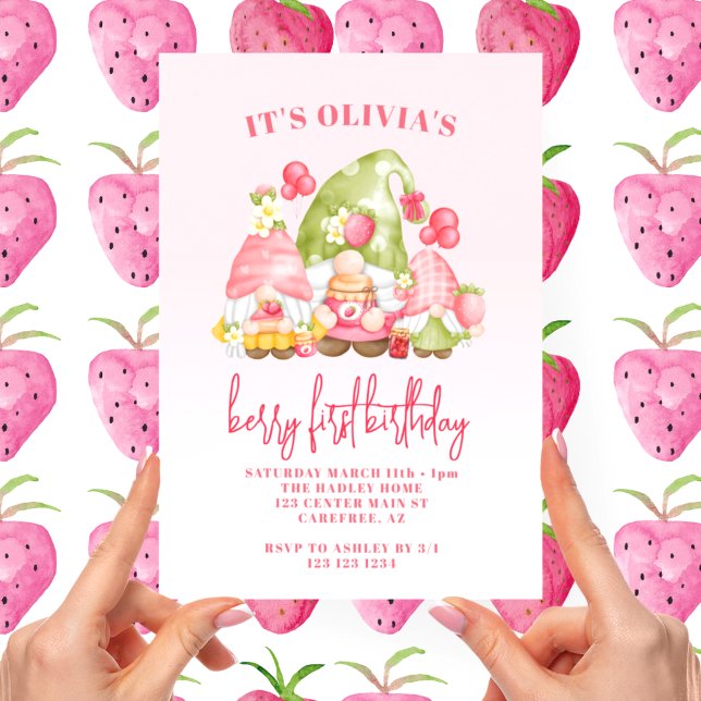 Invitation Strawberry Berry Premier Anniversaire 1 an (Créateur téléchargé)