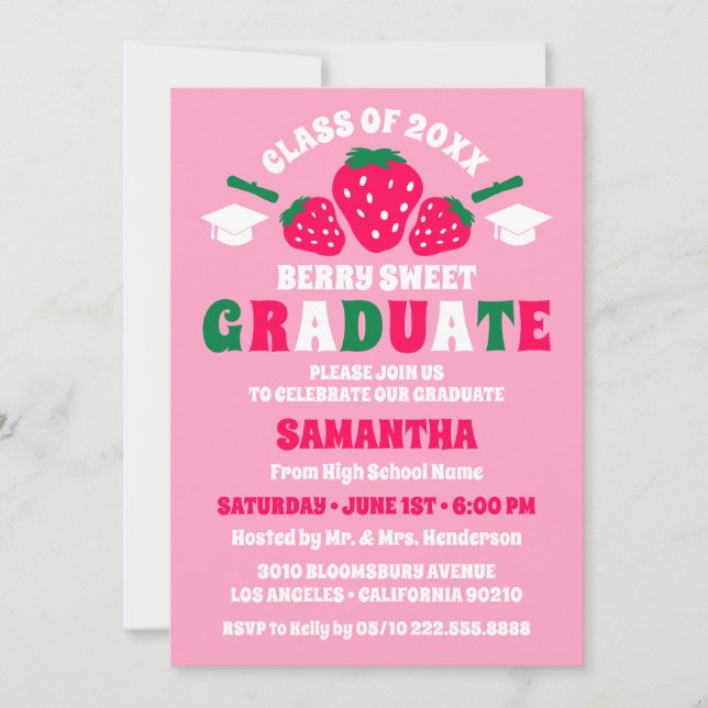 Invitation Strawberry Berry Sweet Photo Graduation Party (Devant)