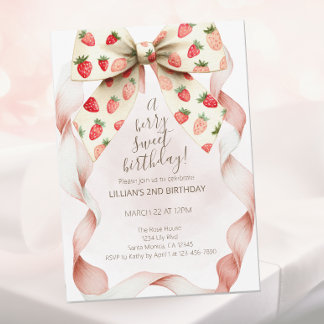 Invitation Strawberry Bow Berry Sweet Second Birthday 