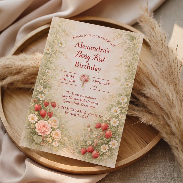 Invitation Strawberry First Birthday Garden Party 1st Birthda (Créateur téléchargé)