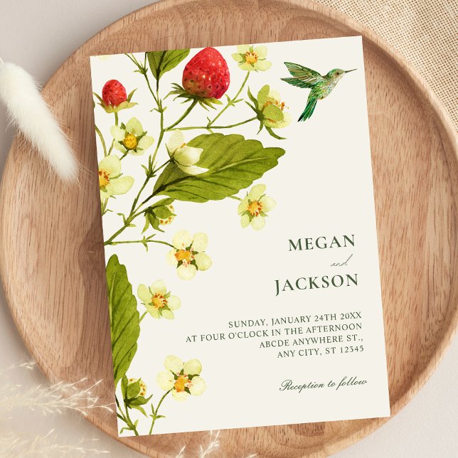Invitation Strawberry Floral branch minimalist wedding  (Créateur téléchargé)