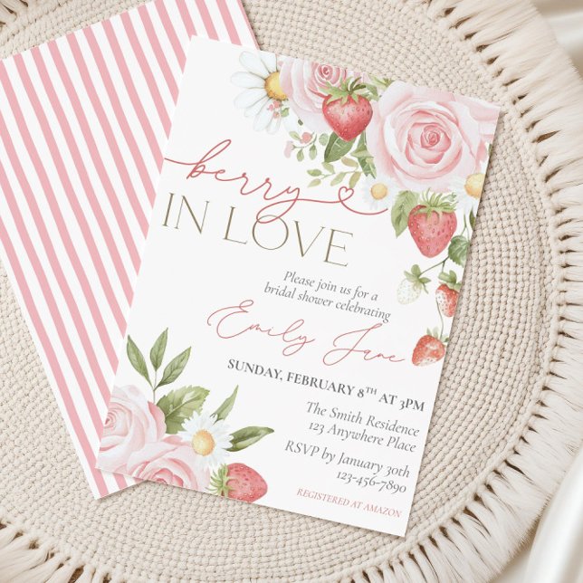 Invitation Strawberry Floral Bridal Shower Invite, Berry In  (Créateur téléchargé)