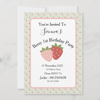 Invitation Strawberry Gingham First Birthday Party