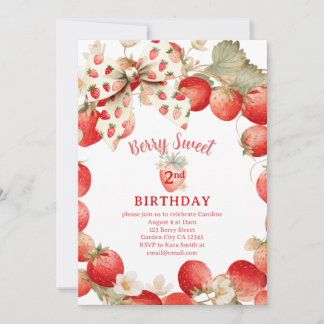 Invitation Strawberry Girls Berry Sweet Second Birthday