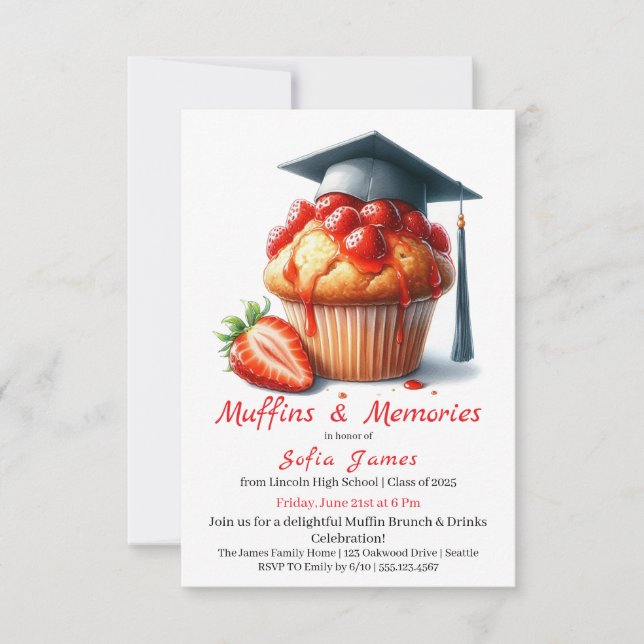 Invitation Strawberry Graduation Cupcake Brunch Celebration (Devant)