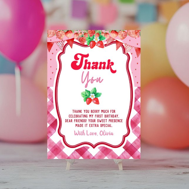 Invitation Strawberry Shortcake 1st Birthday Thank You Card (Thank You card strawberry shortcake berry first birthday party)