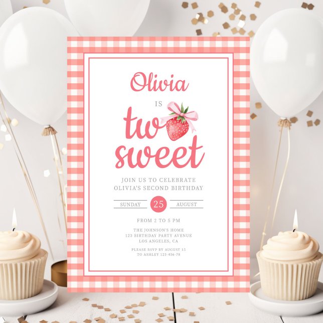 Invitation Strawberry Two Sweet 2nd Birthday Party (Strawberry Two Sweet 2nd Birthday Party Invitation)