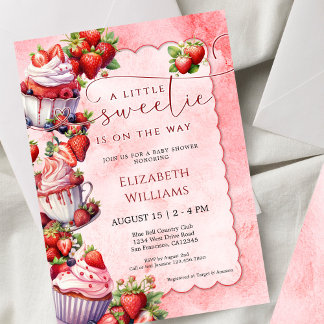 Invitation Strawberry Watercolor Sweetie Baby Shower