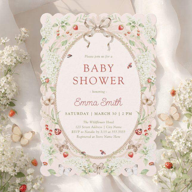 Invitation Strawberry Wildflower Lace Frame Baby Shower (Créateur téléchargé)
