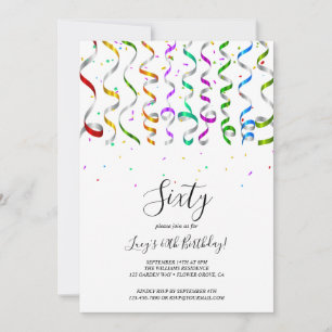 Invitation Streamers colorés & Confetti 60e anniversaire