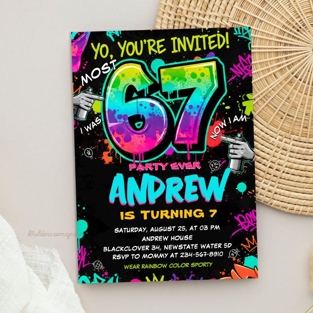 Invitation Street Art Graffiti 6 à 7 Anniversaire (Street Art Graffiti 6 to 7 Birthday Invitation)