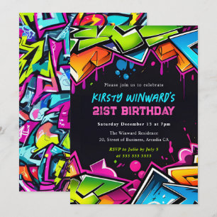 Invitation Street Art Graffiti Moderne pour 21e Anniversaire