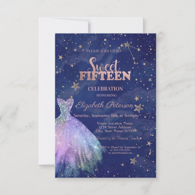 Invitation Stress tendance Stars Marine Bleu Holographique Sw (Devant)