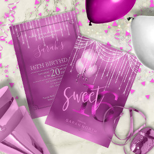 Invitation String Lights & Balloons Sweet 16 Orchid ID473