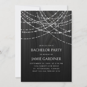 Invitation String Lights Black Wood Russe Bachelor Party