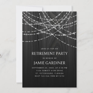 Invitation String Lights Black Wood Rustic Retraite Party