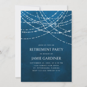 Invitation String Lights Blue Retirement Party