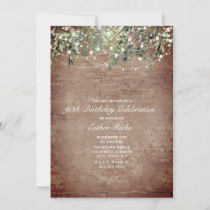Invitation String Lights Brick Botanical 90th Birthday Party