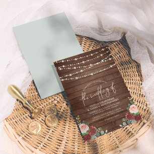 Invitation String Lights Eucalyptus & Burgundy Floral Wedding