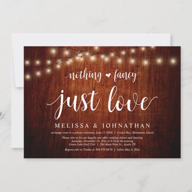Invitation String Lights Farm, Mariage Elopement Diner Party (Devant)