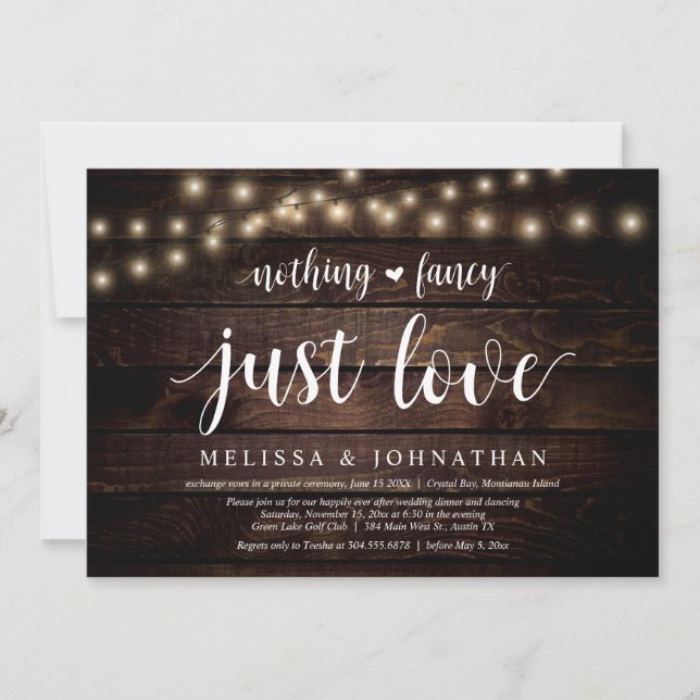 Invitation String Lights Farm, Mariage Elopement Diner Party (Devant)