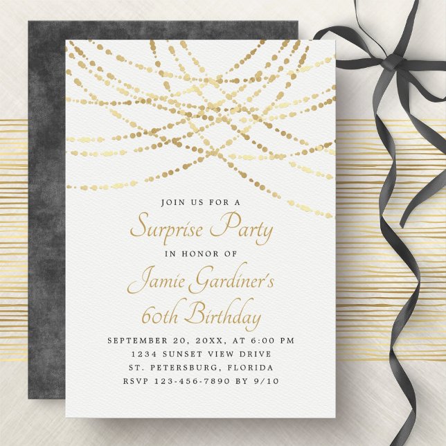 Invitation String Lights Gold Elegant Anniversaire (Créateur téléchargé)