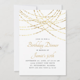 Invitation String Lights Gold Élégant Dîner d'anniversaire