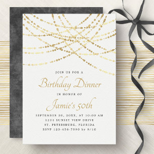 Invitation String Lights Gold Élégant Dîner d'anniversaire