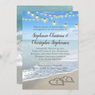 Invitation String Lights Hearts dans le mariage de plage de s