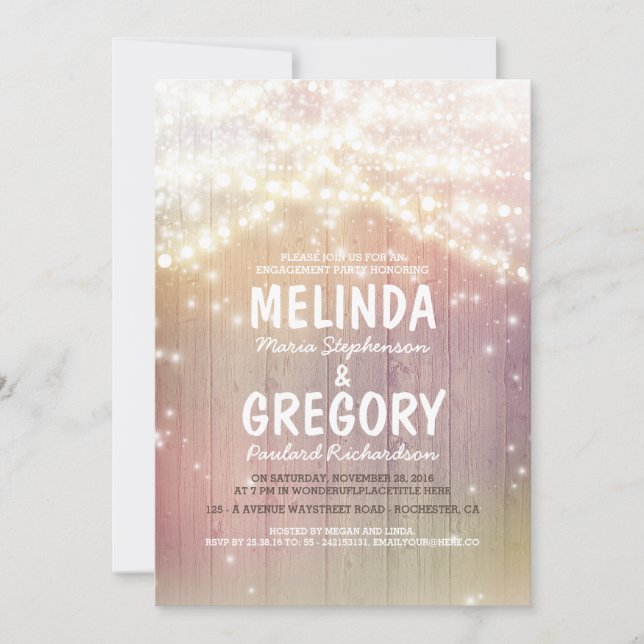 Invitation String Lights Pastel Rustic Barn (Devant)