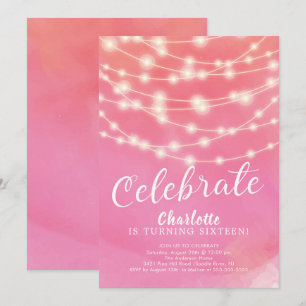 Invitation String Lights Pink Sweet 16e anniversaire Invitati