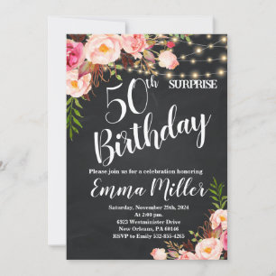 Invitation String Lights Surprise 50e Anniversaire Chalkboard