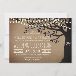 Invitation String Lights Tree Country Rustic Vintage Wedding