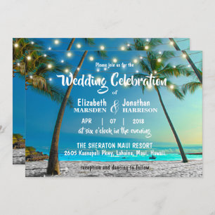 Invitation String Lights Tropical Beach Mariage moderne
