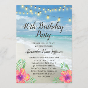 Invitation String Lights Tropical Luau Beach 40e anniversaire