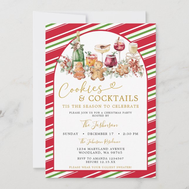 Invitation Stripe Cookies et Cocktail Noël Classique (Devant)