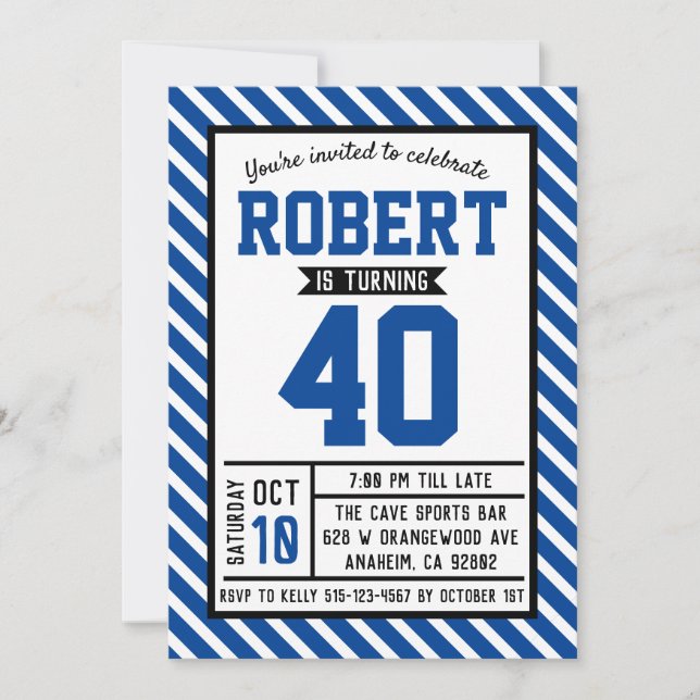 Invitation Stripe moderne Homme 40e anniversaire (Devant)