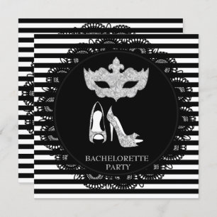INVITATION STRIPE NOIRE BACHELORETTE MASQUERADE PARTI