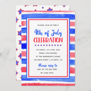 Invitation Stripe Rouge et Bleu 4 juillet