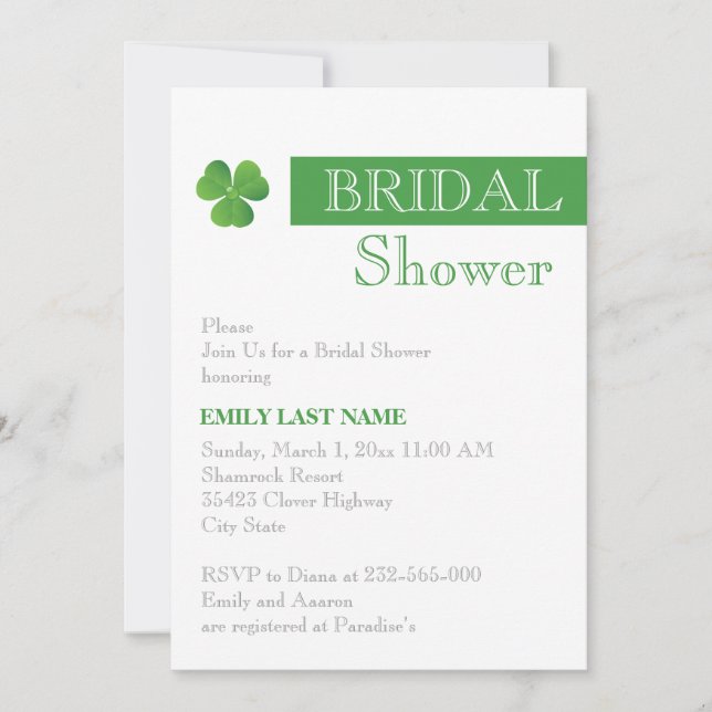 Invitation Stripe & trèfle vert Irlandais mariage douche nupt (Devant)