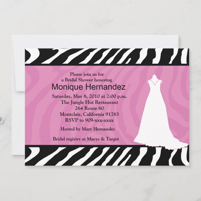 Invitation STRIPE ZEBRA TENDANCE Fête des mariées rose 5x7 (Devant)