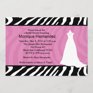 Invitation STRIPE ZEBRA TENDANCE Fête des mariées rose 5x7