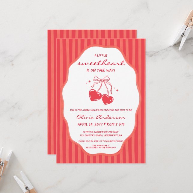 Invitation Striped Little Sweetheart Baby Shower (Devant/Arrière en situation)