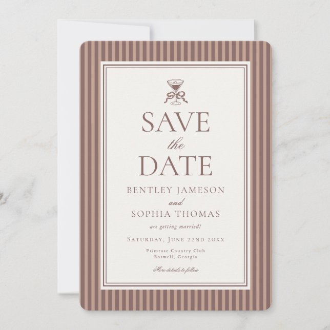 Invitation Striped Mocha Brown Espresso Save the Date (Devant)