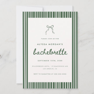 Invitation Striped Olive Green Coquette Bow Bachelorette