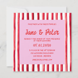 Invitation Striped Pink & Red Handwriting Wedding
