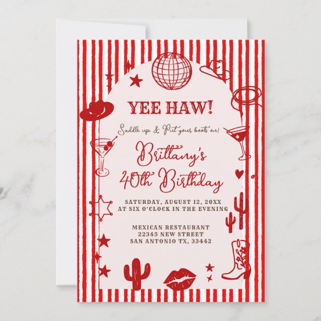 Invitation Stripes Martini Disco Ball Anniversaire Tout Âge  (Devant)