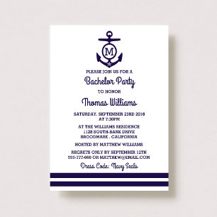 Invitation Stripes & Monogramme Ancre Bachelor Nautique