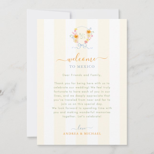 Invitation Stripes Wedding Welcome Letter Itinerary Card (Devant)