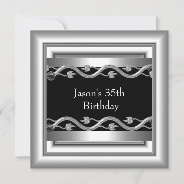Invitation Style Argent Hommes Chrome Noir Blanc 35ème 5 (Devant)